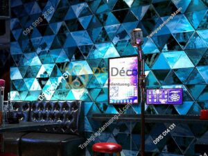 Giấy dán tường giả kính thủy tinh phòng hát karaoke 3D233 màu xanh dương