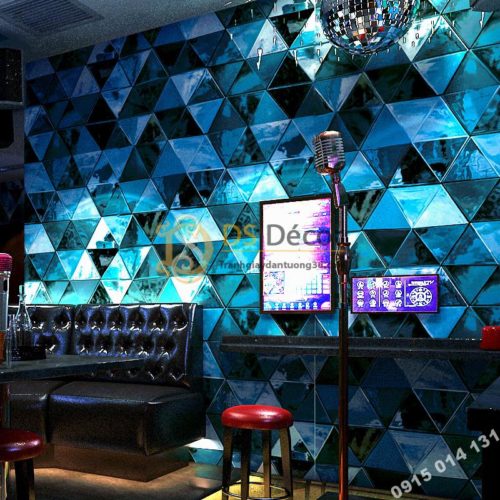 Giấy dán tường giả kính thủy tinh phòng hát karaoke 3D233 màu xanh dương