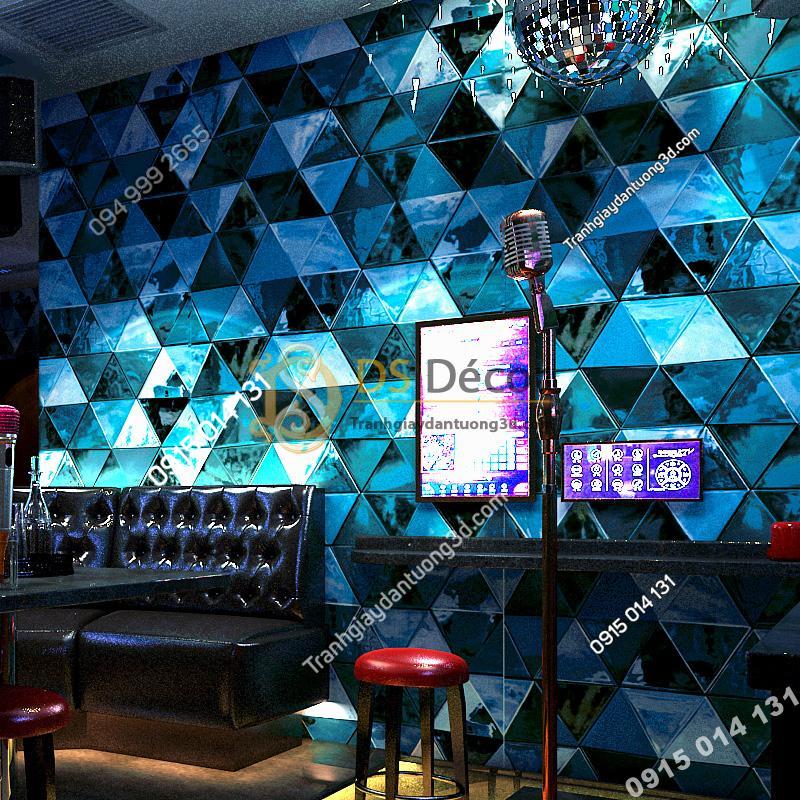 Giấy dán tường giả kính thủy tinh phòng hát karaoke 3D233 màu xanh dương