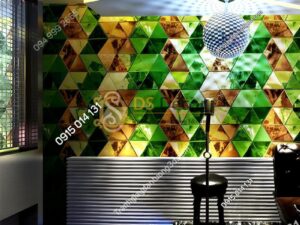 Giấy dán tường giả kính thủy tinh phòng hát karaoke 3D233 màu xanh lá cây