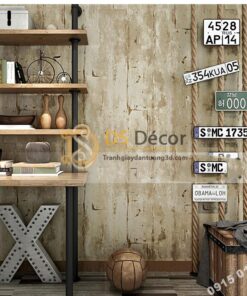 Giấy dán tường giả vách sắt hoen rỉ độc đáo 3D224 màu nâu