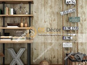 Giấy dán tường giả vách sắt hoen rỉ độc đáo 3D224 màu nâu