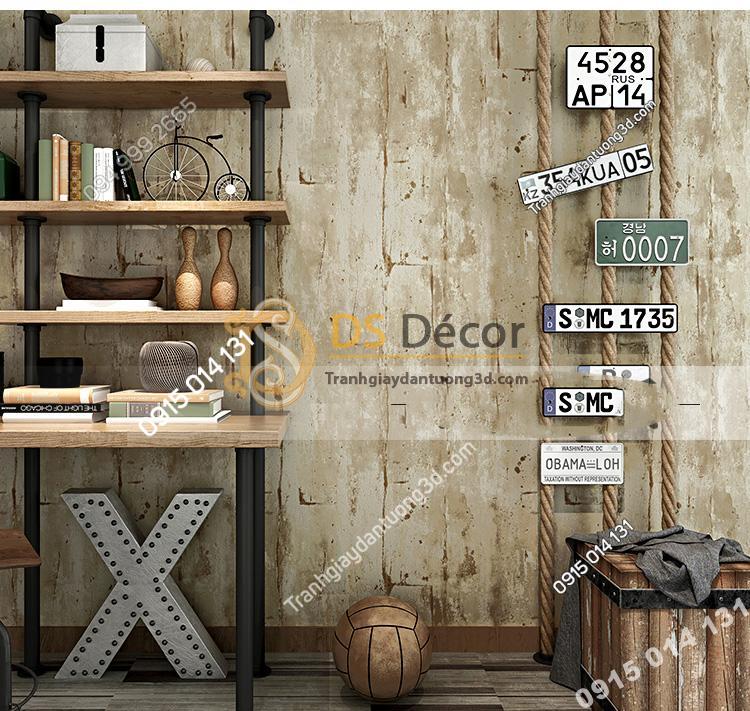 Giấy dán tường giả vách sắt hoen rỉ độc đáo 3D224 màu nâu