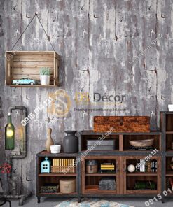 Giấy dán tường giả vách sắt hoen rỉ độc đáo 3D224 màu xám