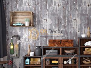 Giấy dán tường giả vách sắt hoen rỉ độc đáo 3D224 màu xám