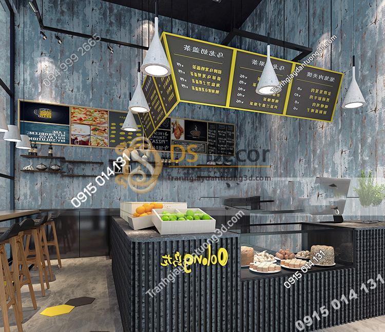 Giấy dán tường giả vách sắt hoen rỉ độc đáo 3D224 màu xanh