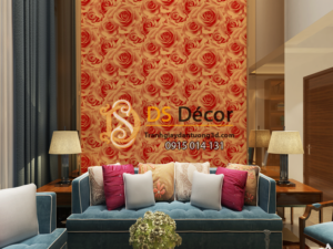 Giay-dan-tuong-hoa-hong-3D232 màu cam phòng khách