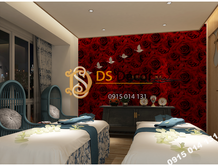 Giay-dan-tuong-hoa-hong-3D232 màu đỏ spa