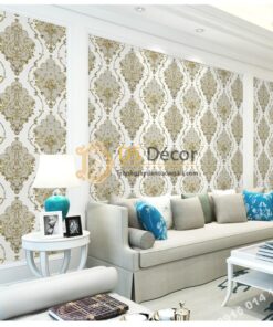 Giấy dán tường họa tiết Damascus Châu Âu màu ghi xám 3D236