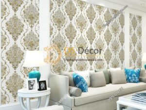 Giấy dán tường họa tiết Damascus Châu Âu màu ghi xám 3D236