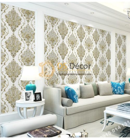 Giấy dán tường họa tiết Damascus Châu Âu màu ghi xám 3D236