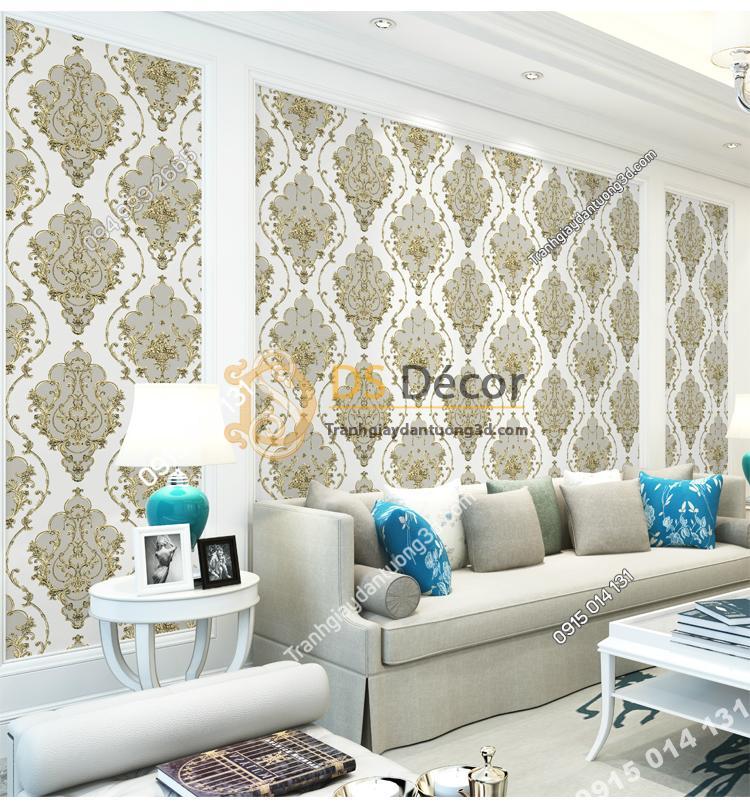 Giấy dán tường họa tiết Damascus Châu Âu màu ghi xám 3D236