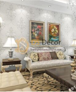Giấy dán tường họa tiết cánh bướm cổ điển 3D227 màu trắng cho phòng khách