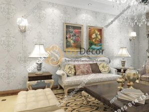 Giấy dán tường họa tiết cánh bướm cổ điển 3D227 màu trắng cho phòng khách