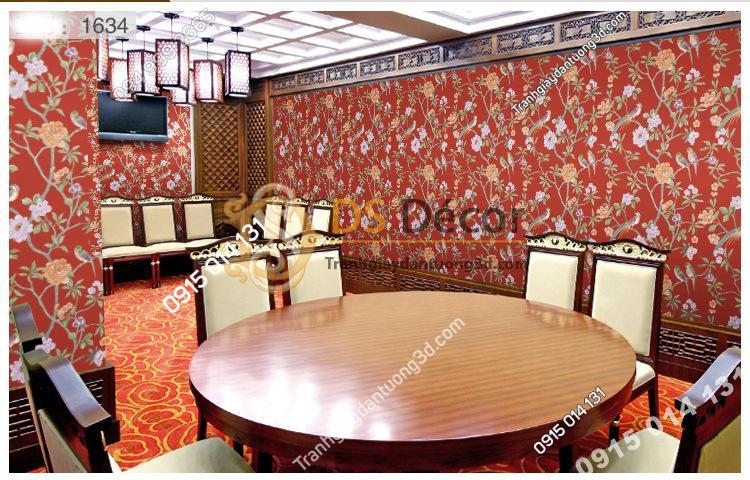 Giấy dán tường họa tiết chim chào mào trong vườn hoan 3D226 màu đỏ