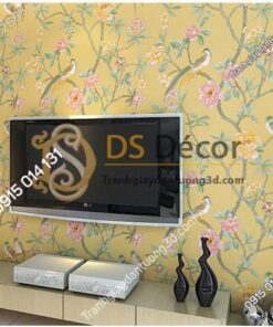 Giấy dán tường họa tiết chim chào mào trong vườn hoan 3D226 màu nâu