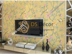 Giấy dán tường họa tiết chim chào mào trong vườn hoan 3D226 màu nâu