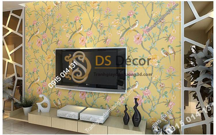 Giấy dán tường họa tiết chim chào mào trong vườn hoan 3D226 màu nâu