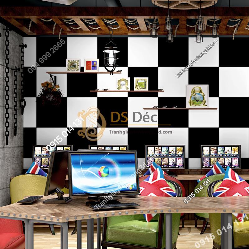 Giay dan tuong caro o vuong trang den 3D243 trang tri quan game