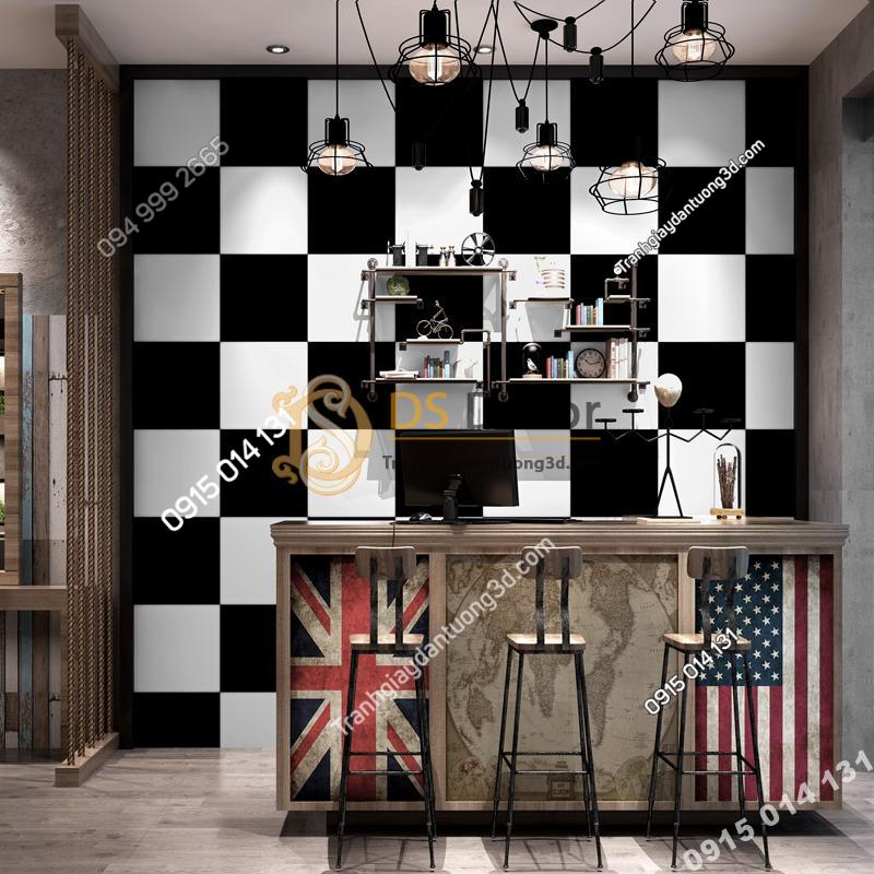 Giay dan tuong caro o vuong trang den 3D243