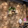 Giấy dán tường giả đá nâu trang trí quán cafe 3D238