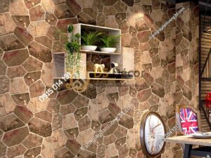 Giấy dán tường giả đá nâu trang trí quán cafe 3D238