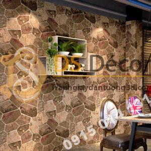 Giấy dán tường giả đá nâu trang trí quán cafe 3D238