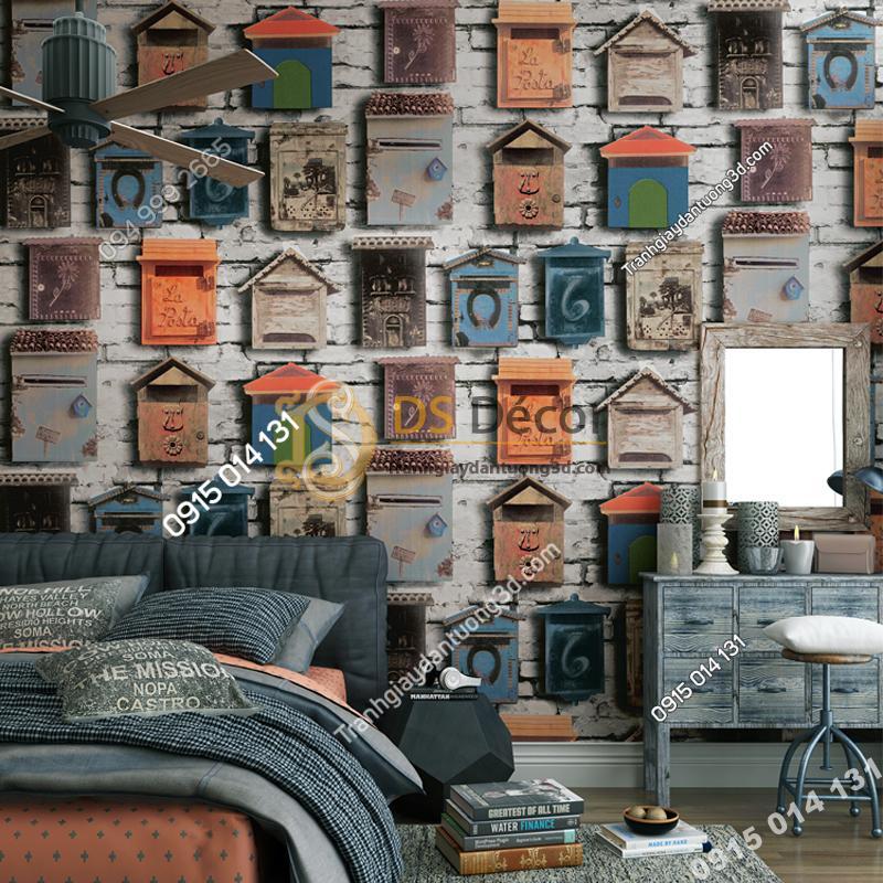 Giấy dán tường họa tiết chuồng chim bồ câu 3D241 trang trí phòng ngủ