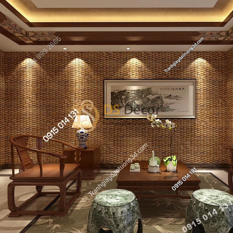 Giấy dán tường tre đan thủ công mỹ nghệ 3D239 màu đậm phòng khách
