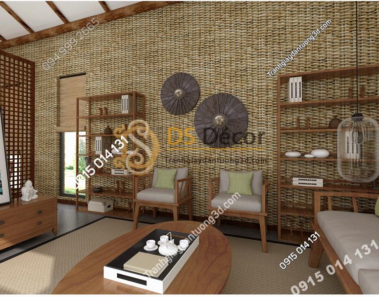Giấy dán tường tre đan thủ công mỹ nghệ 3D239 màu nhạt phòng khách