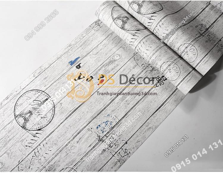 Be mat Giay dan tuong go xam hoa tiet con dau thap eiffel 3D250 - 88701A