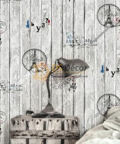 Giay dan tuong go xam hoa tiet con dau thap eiffel 3D250 - 88701A