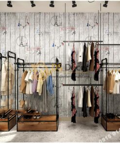 Giay dan tuong go xam hoa tiet con dau thap eiffel 3D250 - 88701A dán shop quần áo