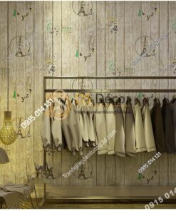 Giay dan tuong go xam hoa tiet con dau thap eiffel 3D250 - 88703A dán shop quần áo