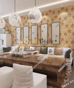 Giay dan tuong hinh hoc to ong 3D247 mau nau