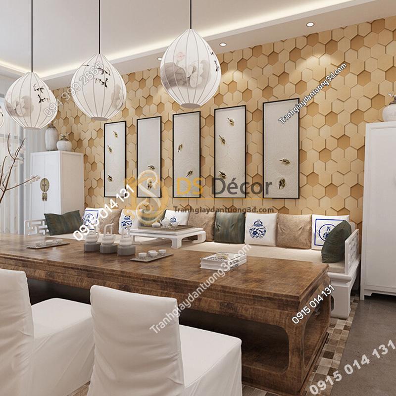 Giay dan tuong hinh hoc to ong 3D247 mau nau