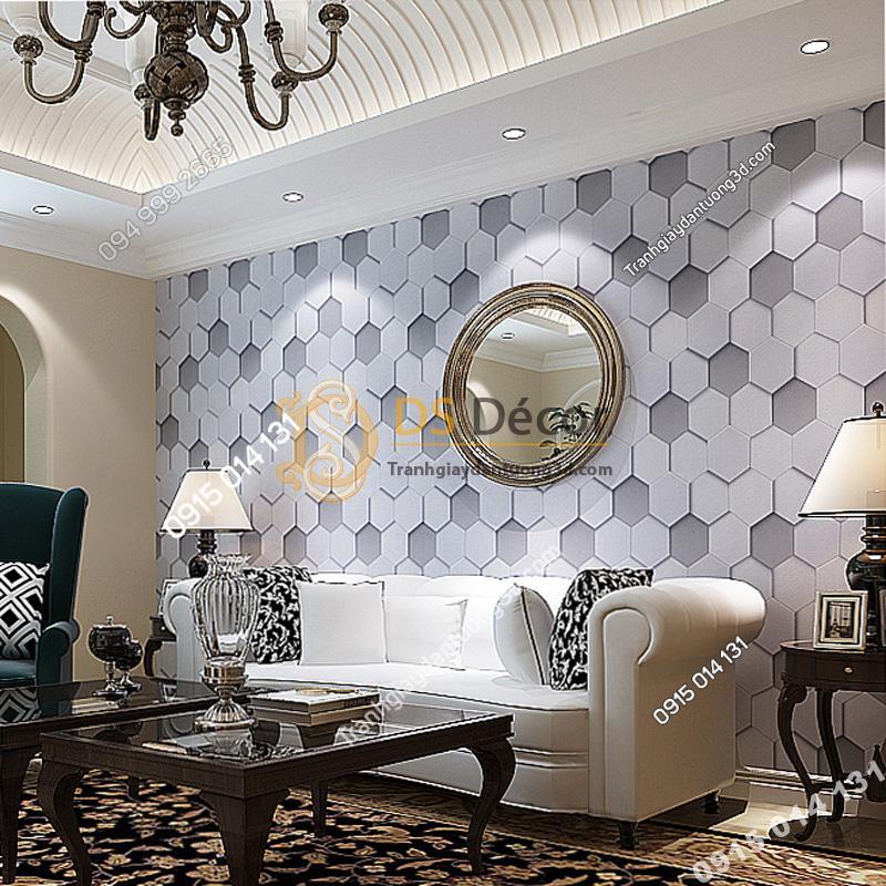 Giay dan tuong hinh hoc to ong 3D247 mau xam