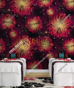 Giay dan tuong hoa kho lon cho Spa 3D249 mau do
