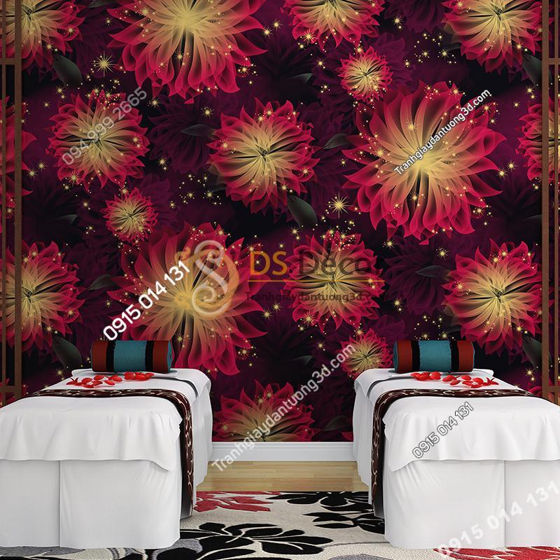 Giay dan tuong hoa kho lon cho Spa 3D249 mau do