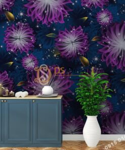 Giay dan tuong hoa kho lon cho Spa 3D249 mau tim