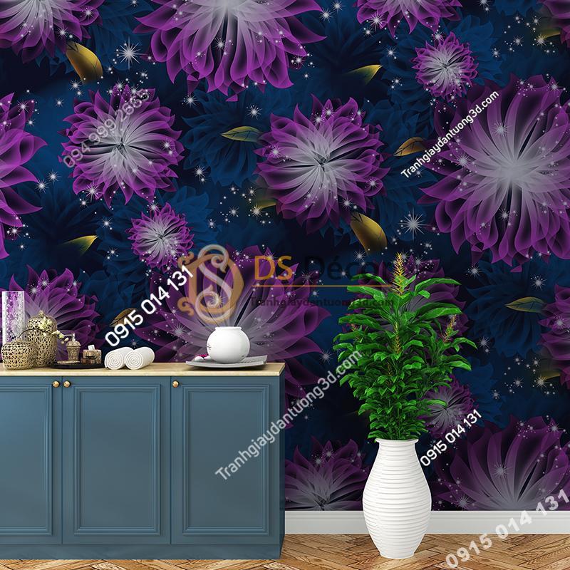 Giay dan tuong hoa kho lon cho Spa 3D249 mau tim