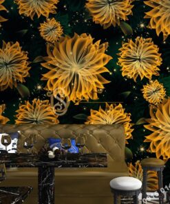 Giay dan tuong hoa kho lon cho Spa 3D249 mau vang