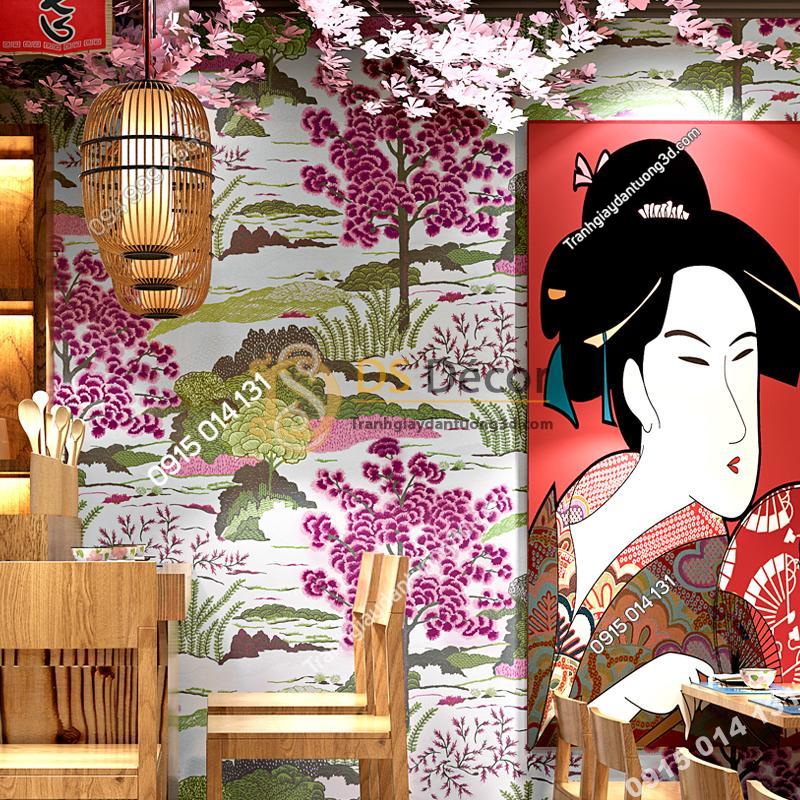 Giay dan tuong phong cach Nhat Ban 3D245 mau tim