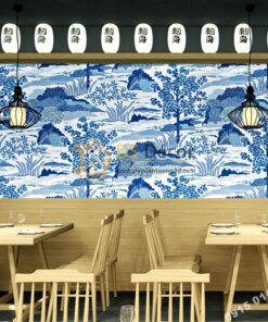 Giay dan tuong phong cach Nhat Ban 3D245 mau xanh duong