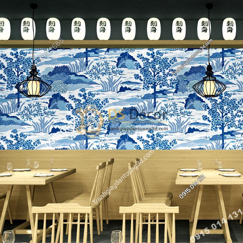 Giay dan tuong phong cach Nhat Ban 3D245 mau xanh duong