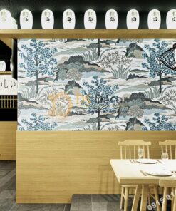 Giay dan tuong phong cach Nhat Ban 3D245 mau xanh xam