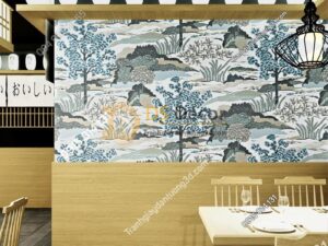 Giay dan tuong phong cach Nhat Ban 3D245 mau xanh xam