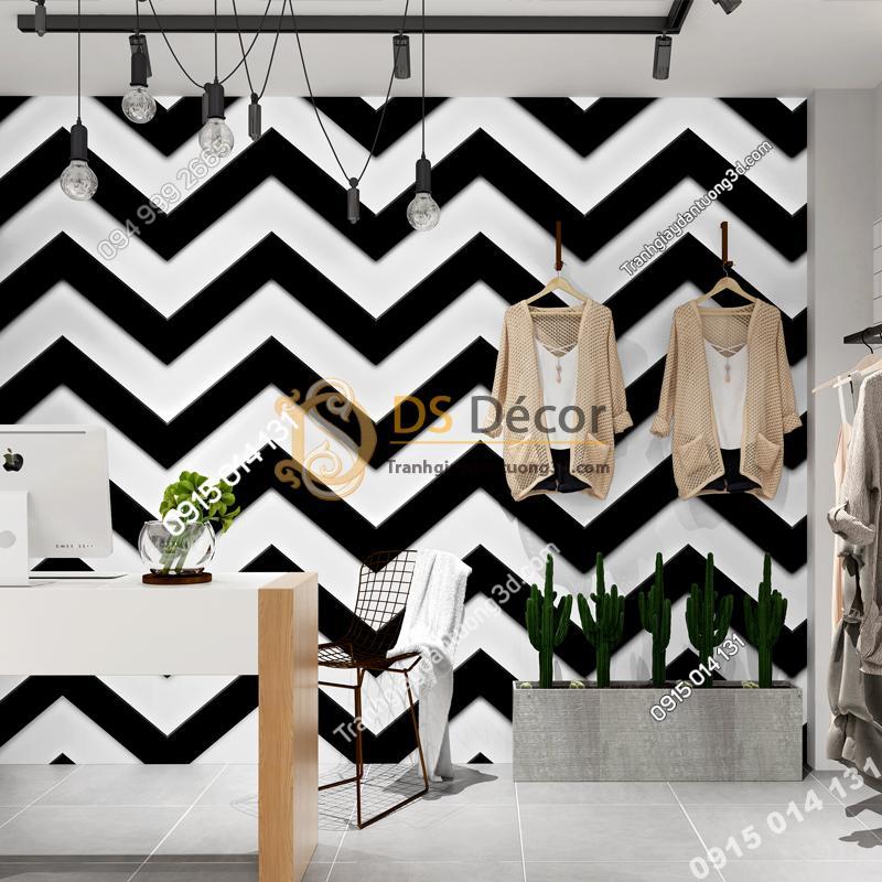 Giay dan tuong trang den luon song 3D246 trang tri shop quan ao