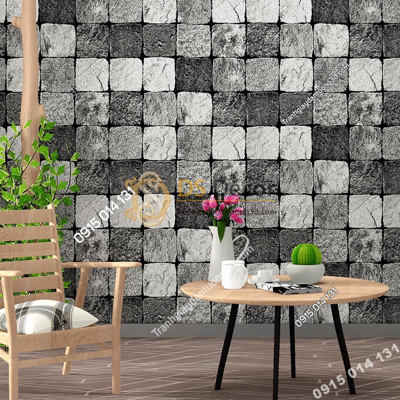 Giay dan tuong tuong da vuong 3D248 mau xam den