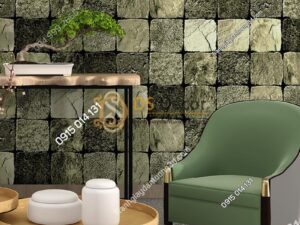 Giay dan tuong tuong da vuong 3D248 mau xanh reu